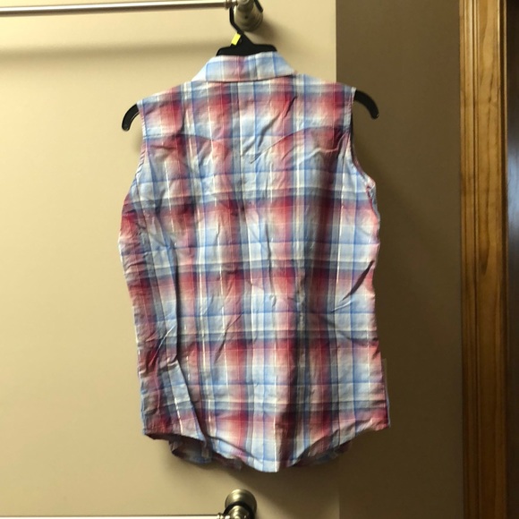Vintage NWT Wrangler Blues Sleeveless Western Snap Up Shirt - Picture 7 of 7